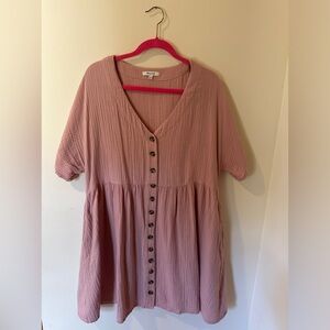 Madewell Lightspun button front mini dress pink dusty rose XL